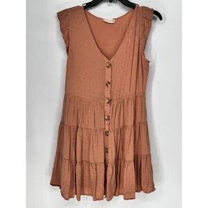 Altar'd State Mini Dress Womens Size Medium Good Swiss Dot Tiered Button Front